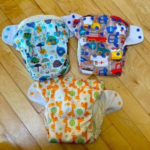 3 Blueberry Simplex Cloth Diapers - AIO. Giraffes, Snails, and Trucks Prints